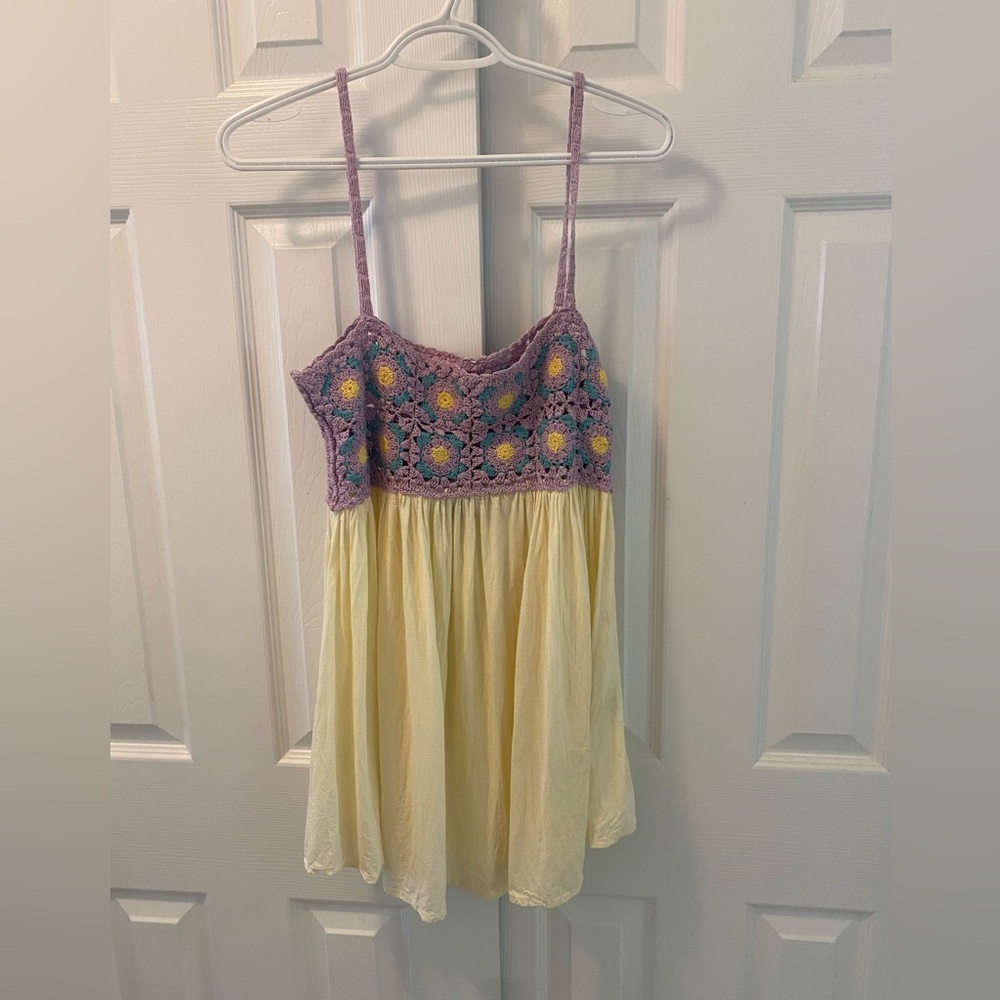 ASOS DESIGN | Crochet Granny Square Babydoll Dress | Cream/Yellow/Purple | 4 - Picture 4 of 14